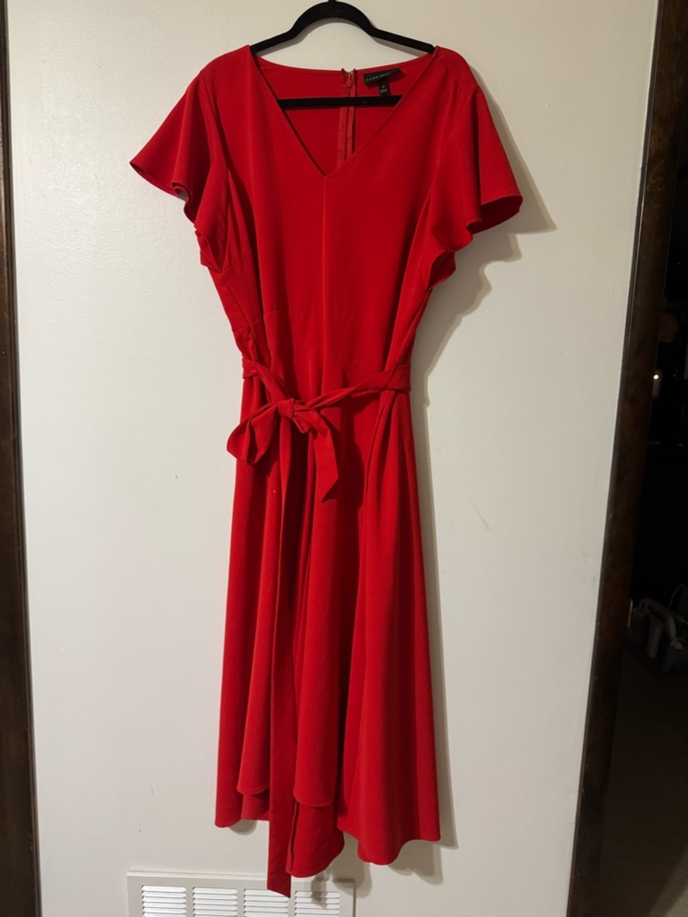 Red V-Neck Belted Midi Dress - Lane Bryant